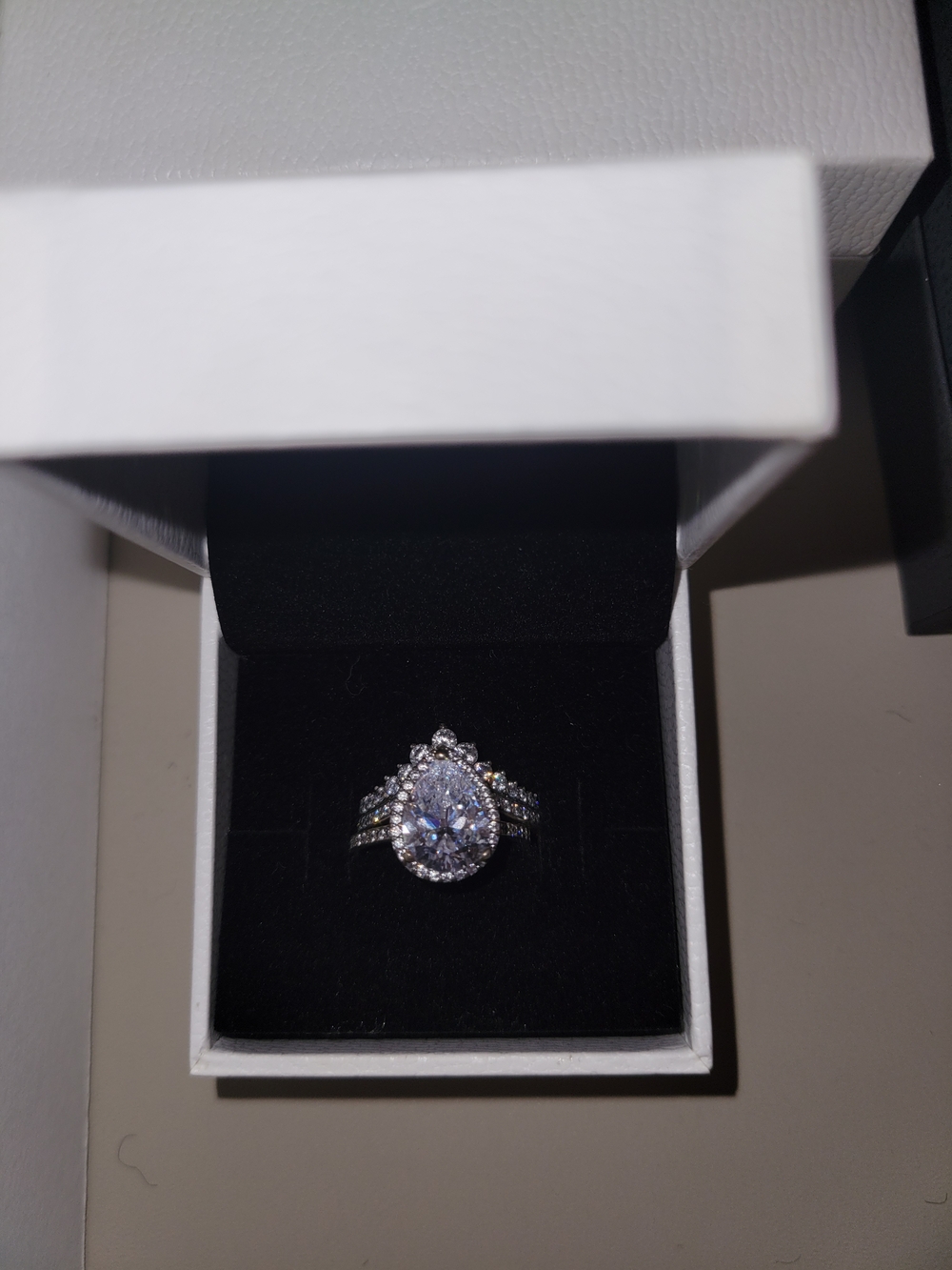 Pandora Silver-Tone Pear Halo Ring with Clear Stones